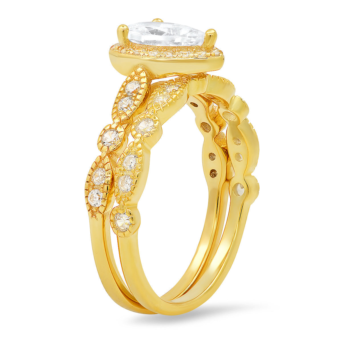 Sterling Silver 2pc CZ Stackable Ring Set - Charming Charlie