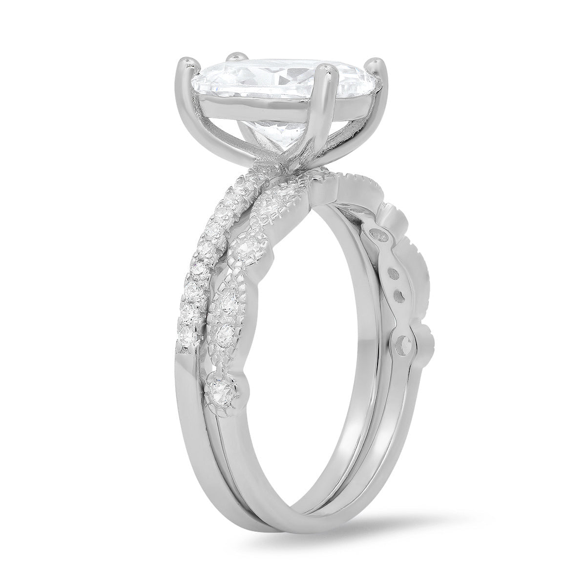 Sterling Silver Oval-cut CZ 2pc Stackable Ring Set - Charming Charlie