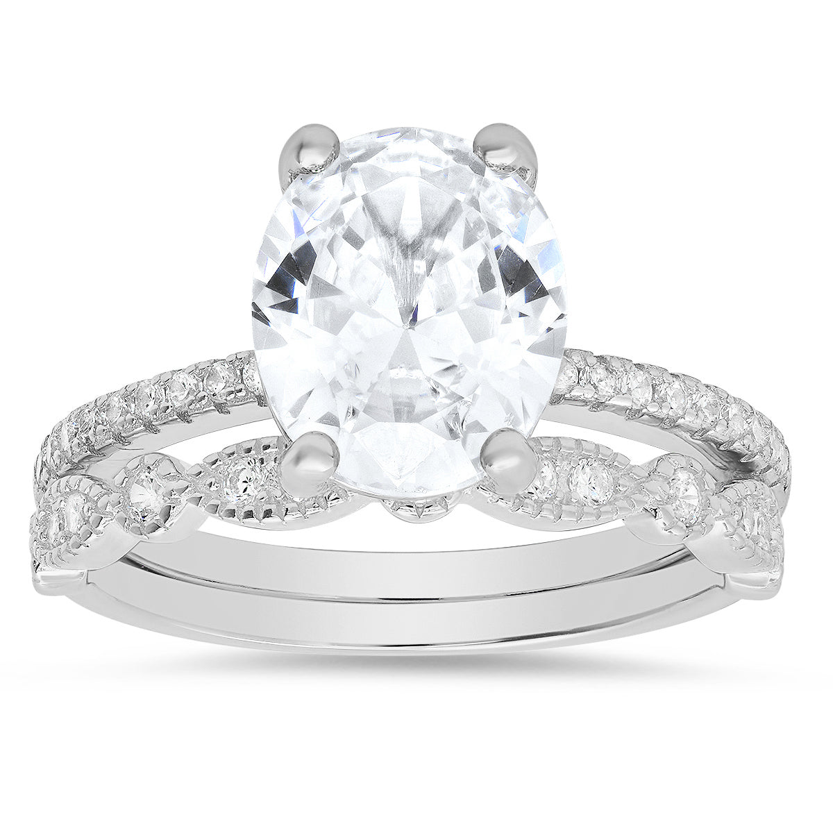 Sterling Silver Oval-cut CZ 2pc Stackable Ring Set - Charming Charlie