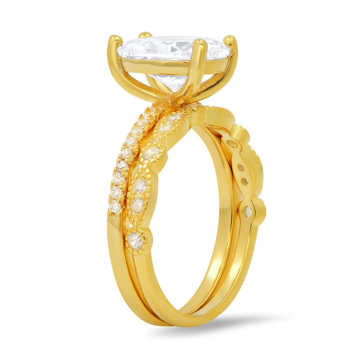 Sterling Silver Oval-cut CZ 2pc Stackable Ring Set - Charming Charlie