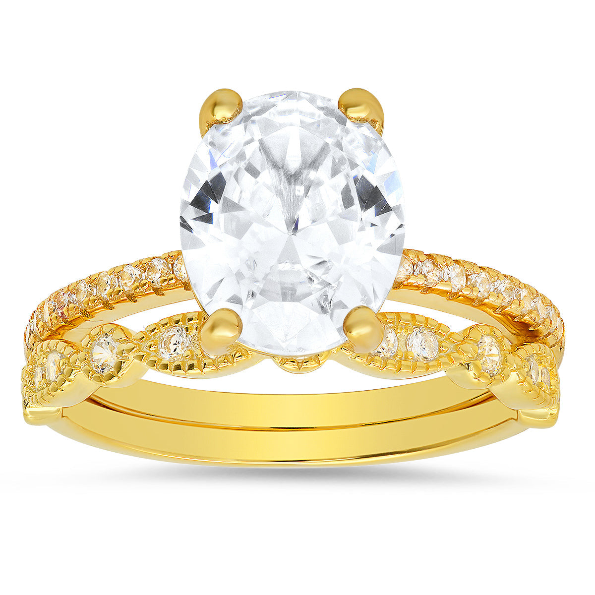 Sterling Silver Oval-cut CZ 2pc Stackable Ring Set - Charming Charlie
