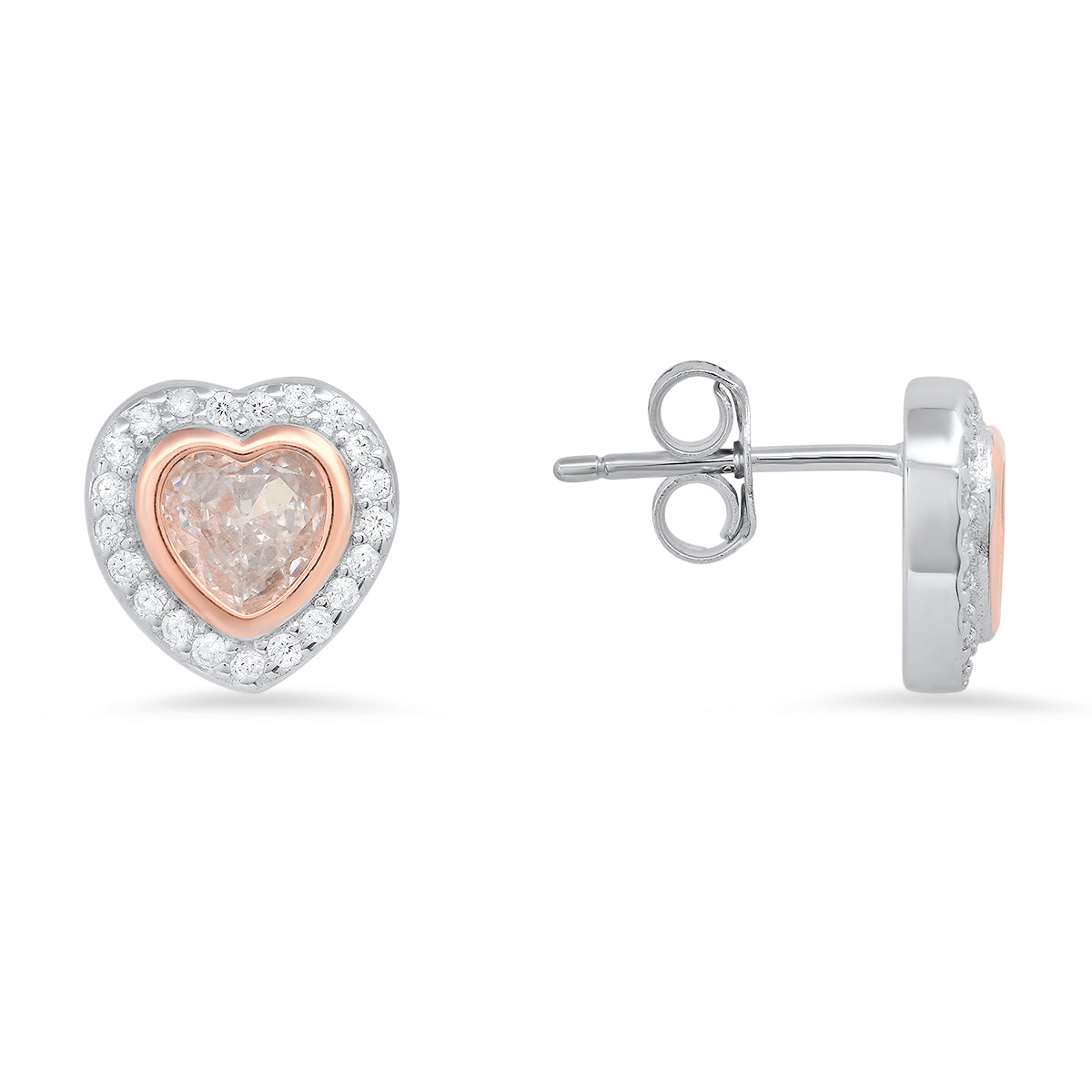 Sterling Silver Two-Tone Heart Stud Earrings - Charming Charlie