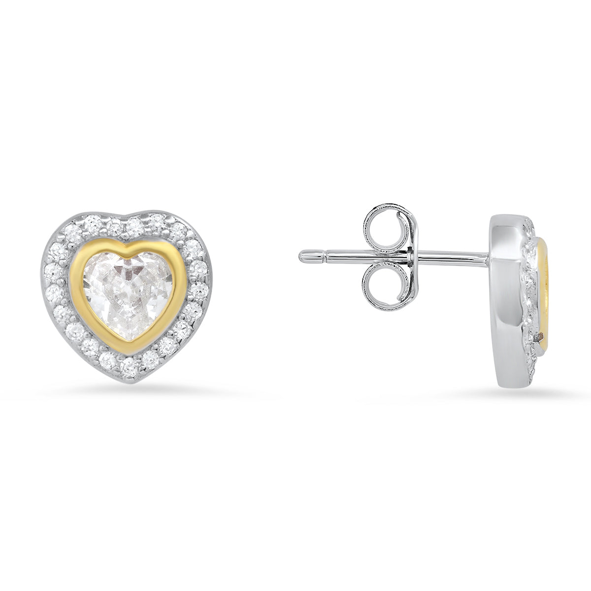 Sterling Silver Two-Tone Heart Stud Earrings - Charming Charlie