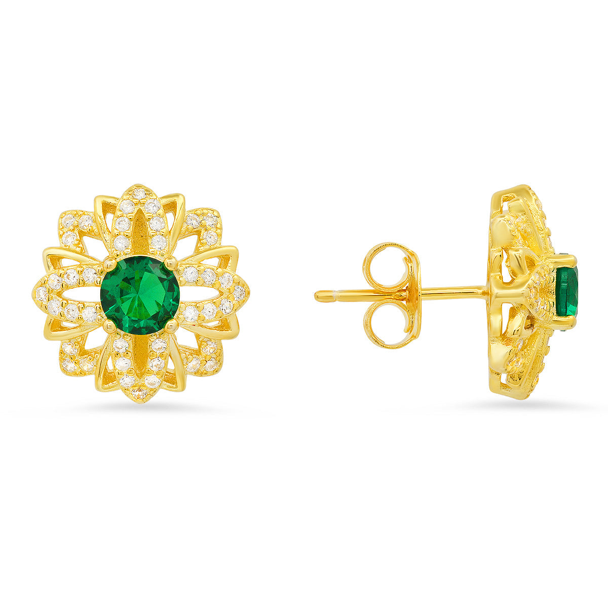 Sterling Silver Ruby/Sapphire/Emerald CZ Floral Stud Earrings - Charming Charlie