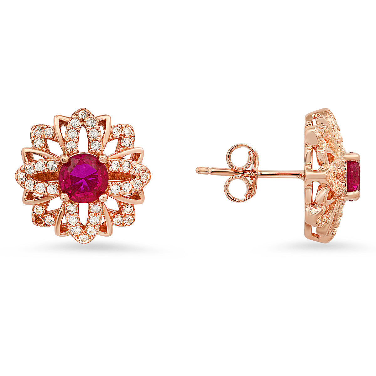 Sterling Silver Ruby/Sapphire/Emerald CZ Floral Stud Earrings - Charming Charlie