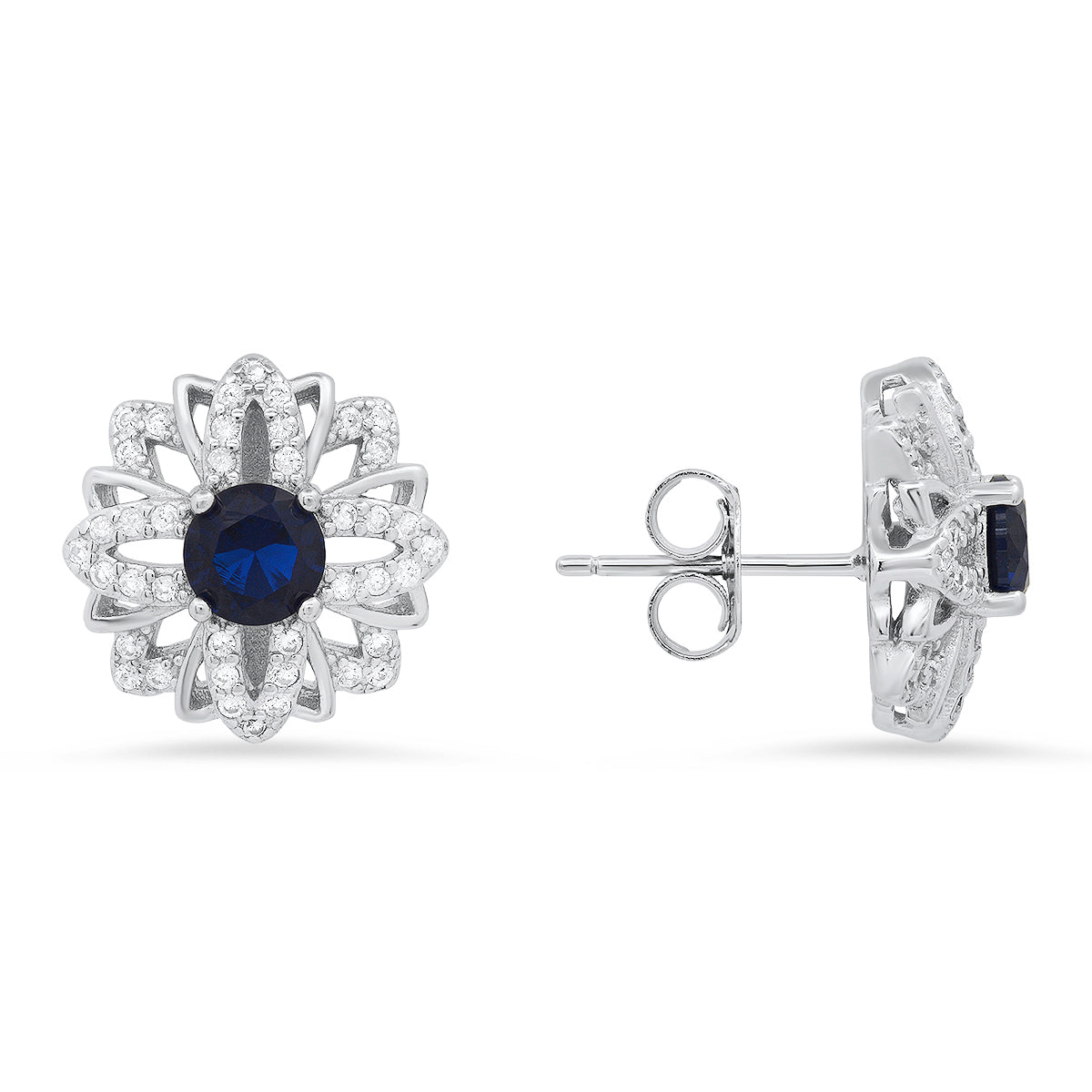 Sterling Silver Ruby/Sapphire/Emerald CZ Floral Stud Earrings - Charming Charlie