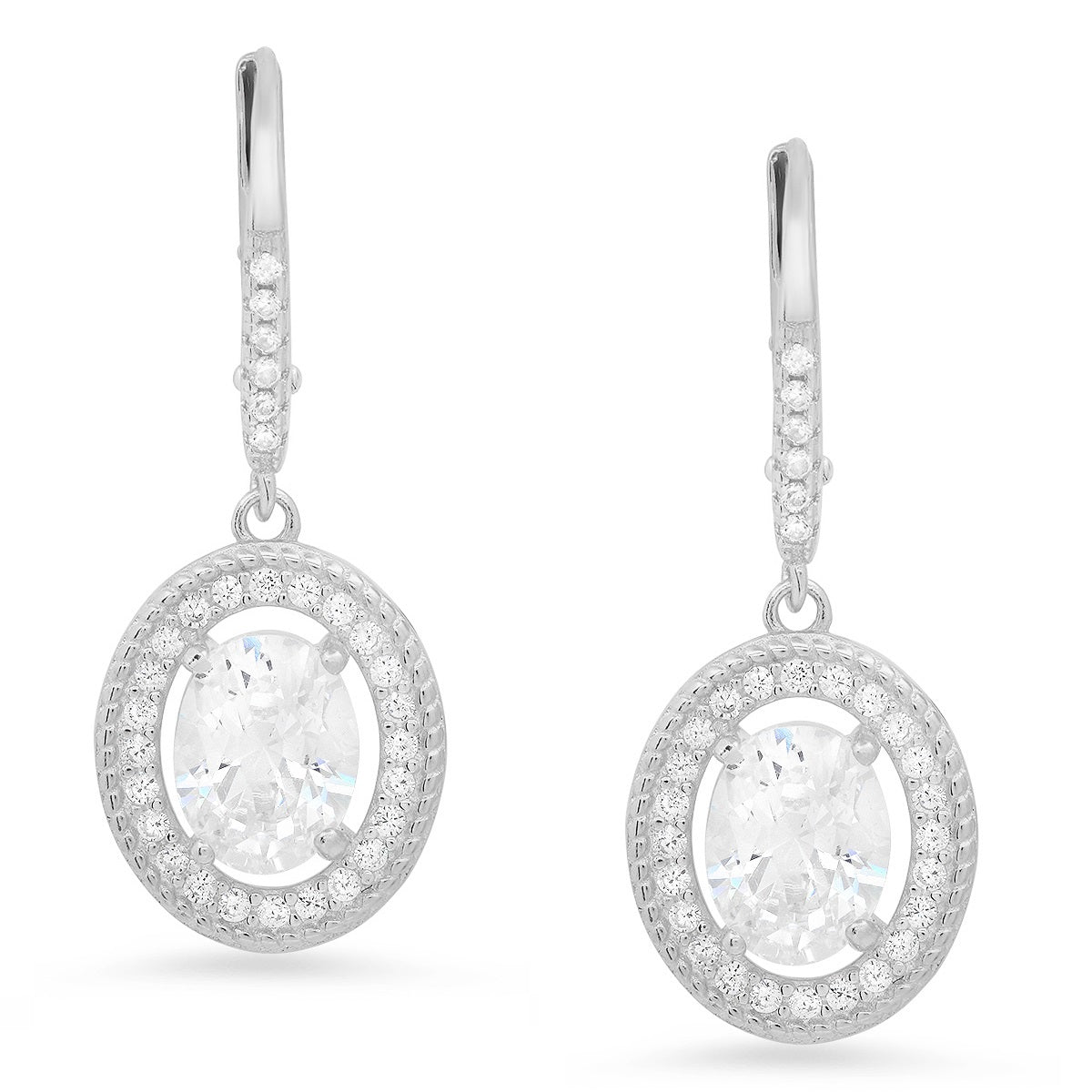 Sterling Silver Twisted Rope Halo CZ Leverback Earrings - Charming Charlie