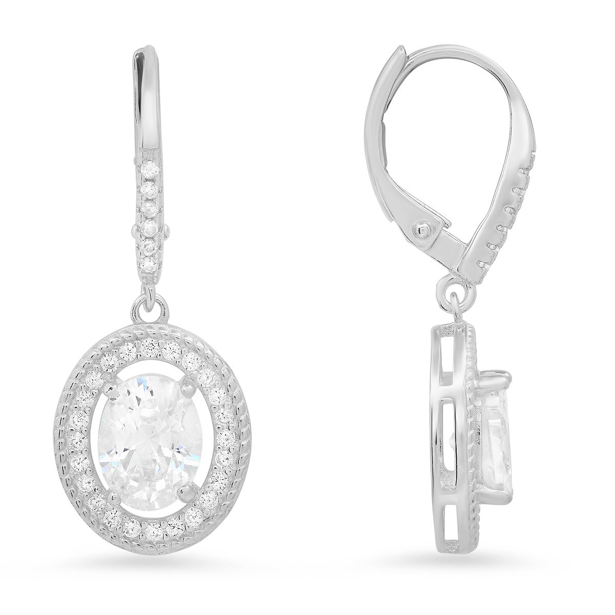 Sterling Silver Twisted Rope Halo CZ Leverback Earrings - Charming Charlie
