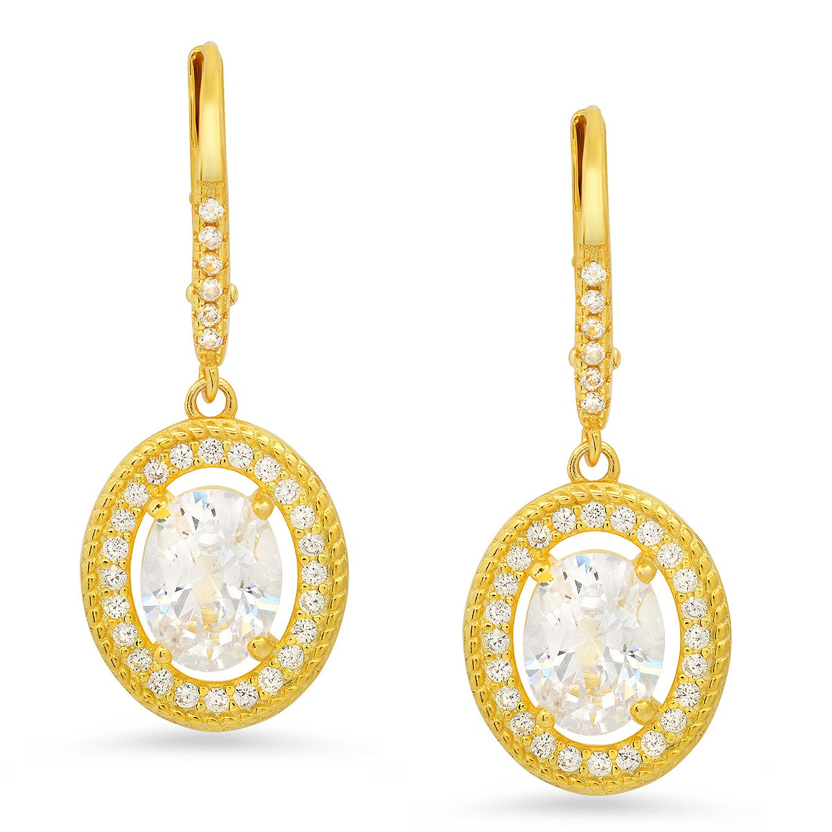 Sterling Silver Twisted Rope Halo CZ Leverback Earrings - Charming Charlie