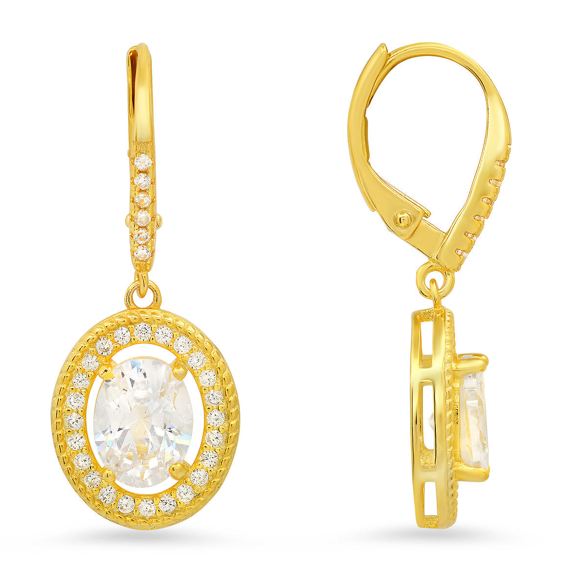 Sterling Silver Twisted Rope Halo CZ Leverback Earrings - Charming Charlie