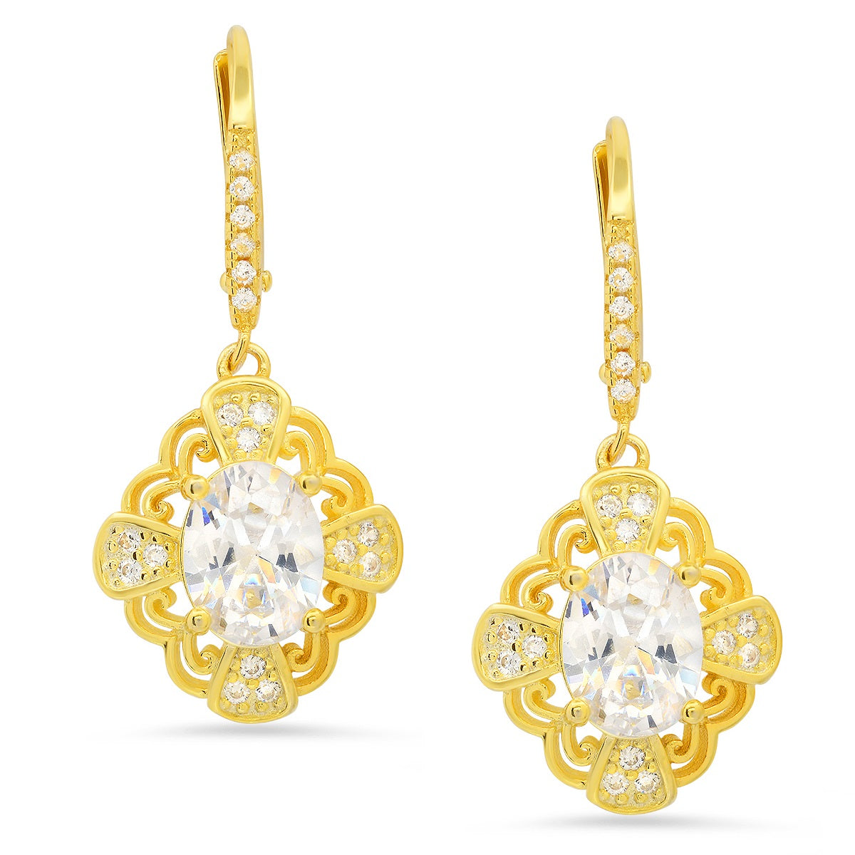 Sterling Silver Vintage Filigree CZ Leverback Earrings - Charming Charlie