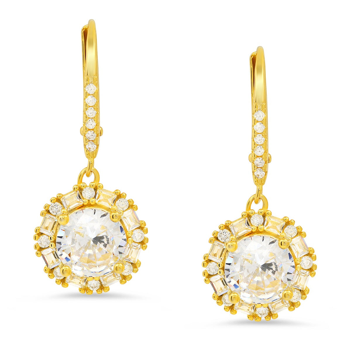 Sterling Silver Round-cut Halo CZ Leverback Earrings - Charming Charlie