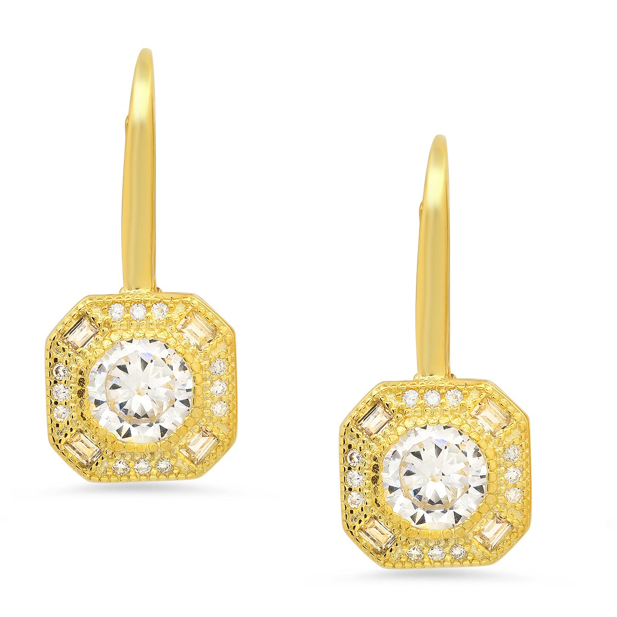 Sterling Silver Vintage Halo CZ Leverback Earrings - Charming Charlie
