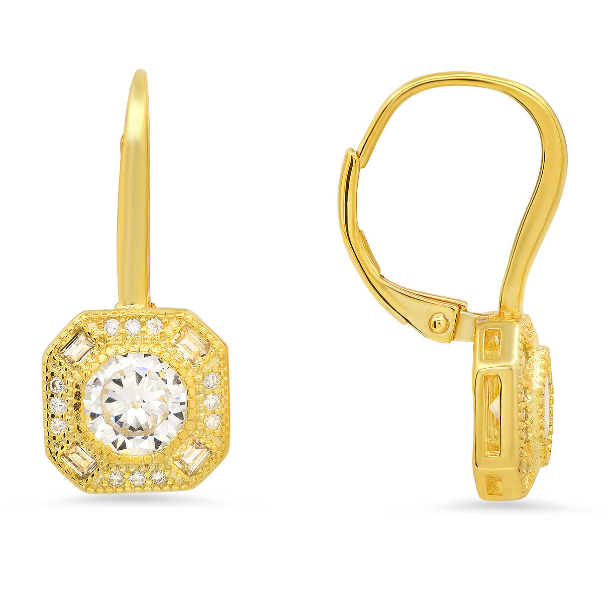 Sterling Silver Vintage Halo CZ Leverback Earrings - Charming Charlie