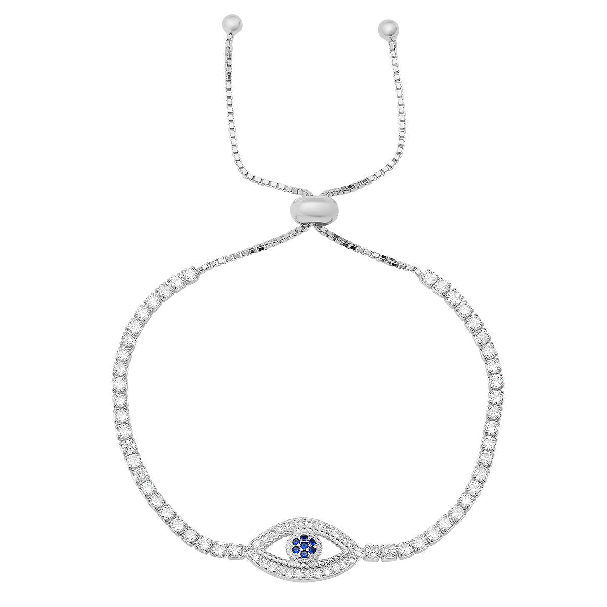 Sterling Silver CZ Evil Eye Adjustable Bracelet - Charming Charlie