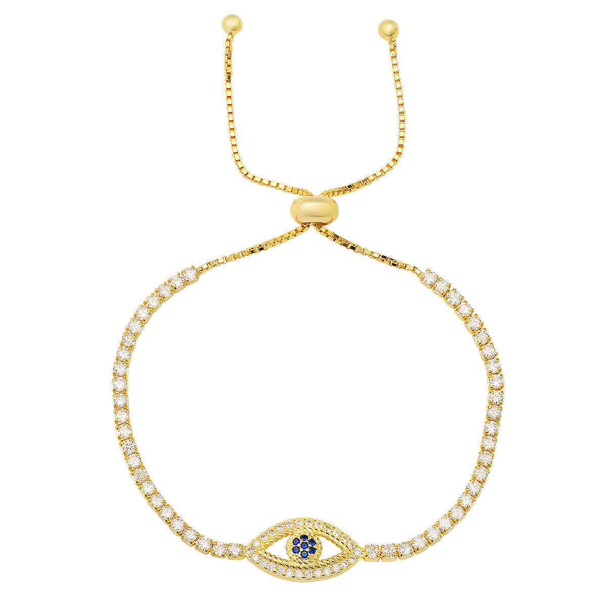 Sterling Silver CZ Evil Eye Adjustable Bracelet - Charming Charlie