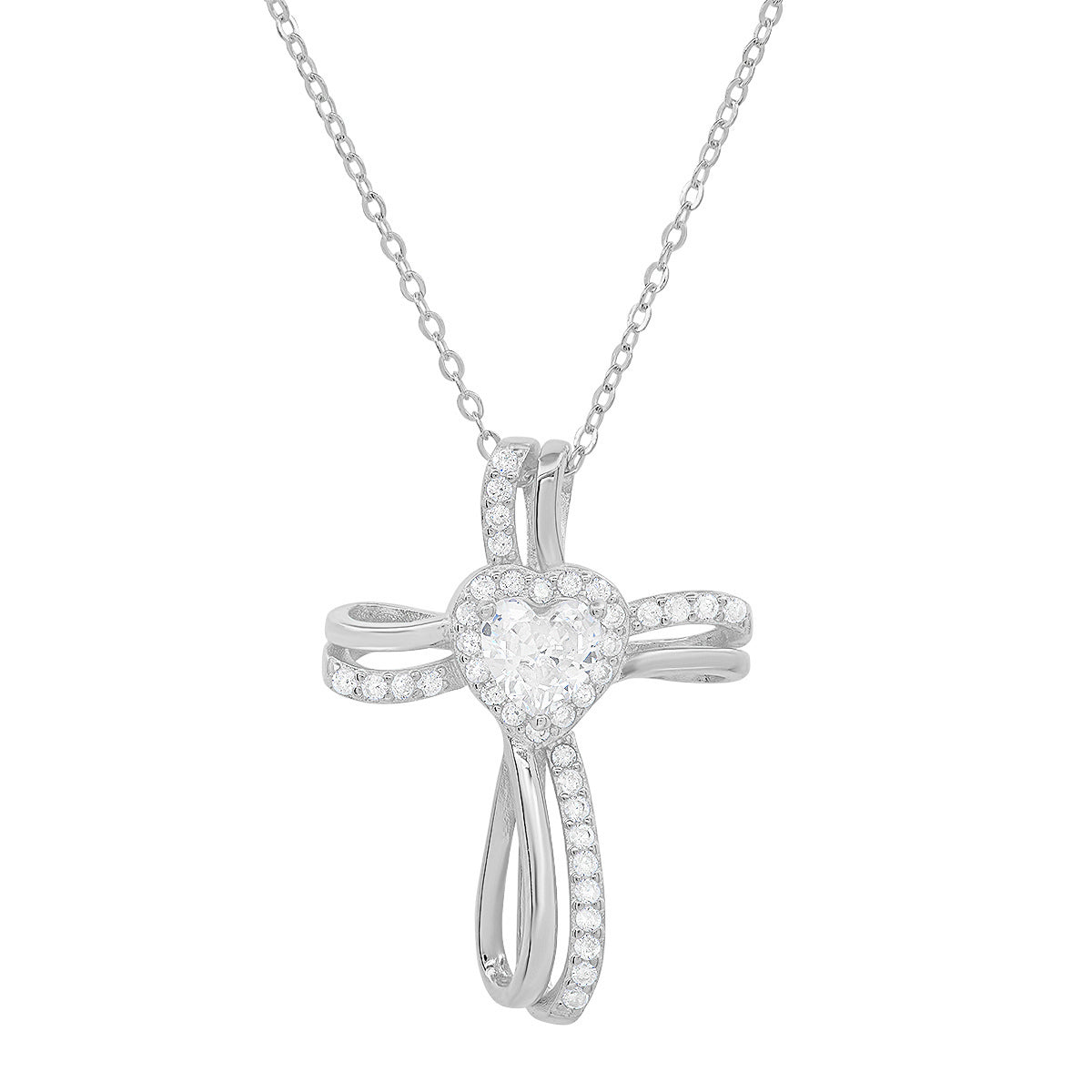 Sterling Silver Heart-cut CZ Cross Pendant - Charming Charlie
