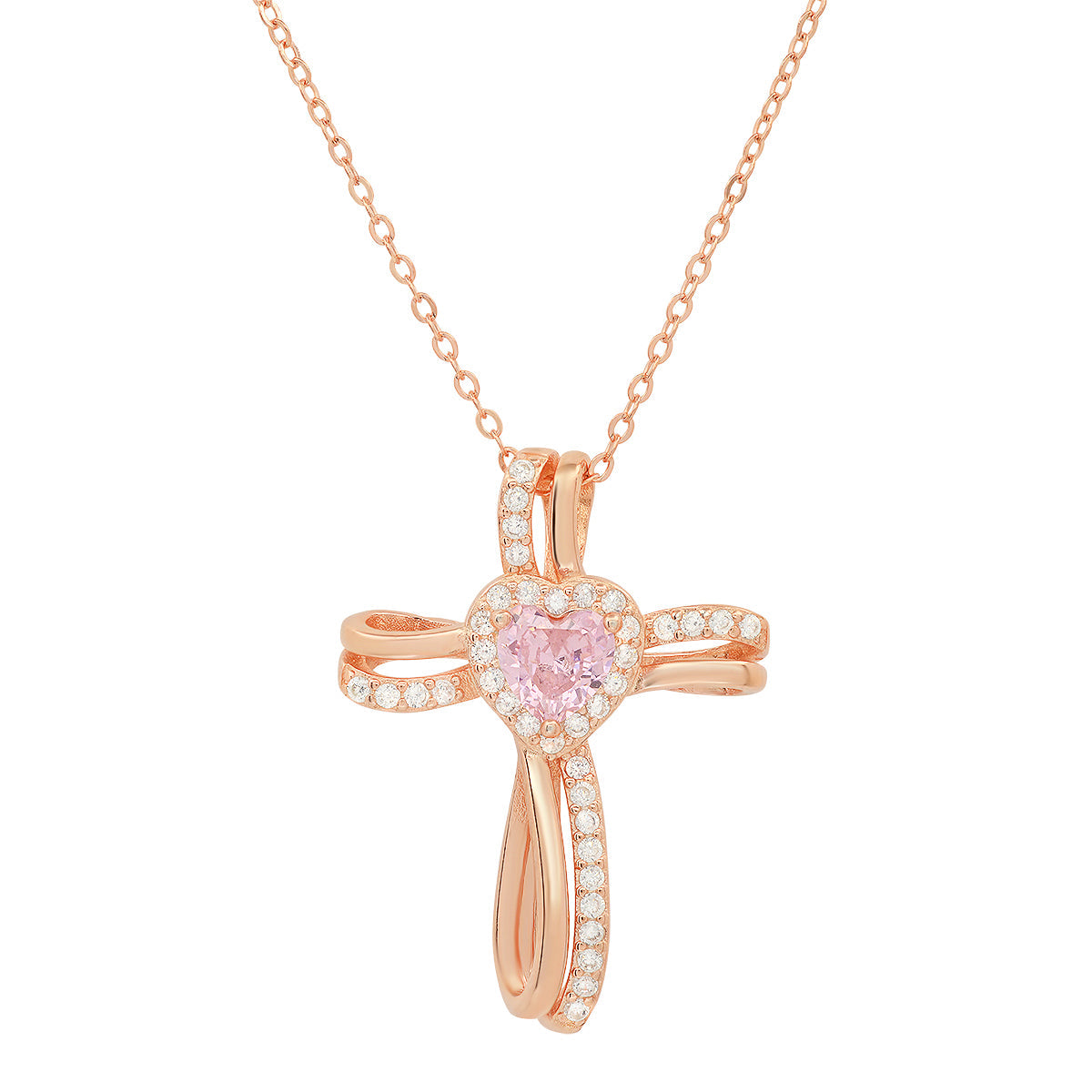 Sterling Silver Heart-cut CZ Cross Pendant - Charming Charlie