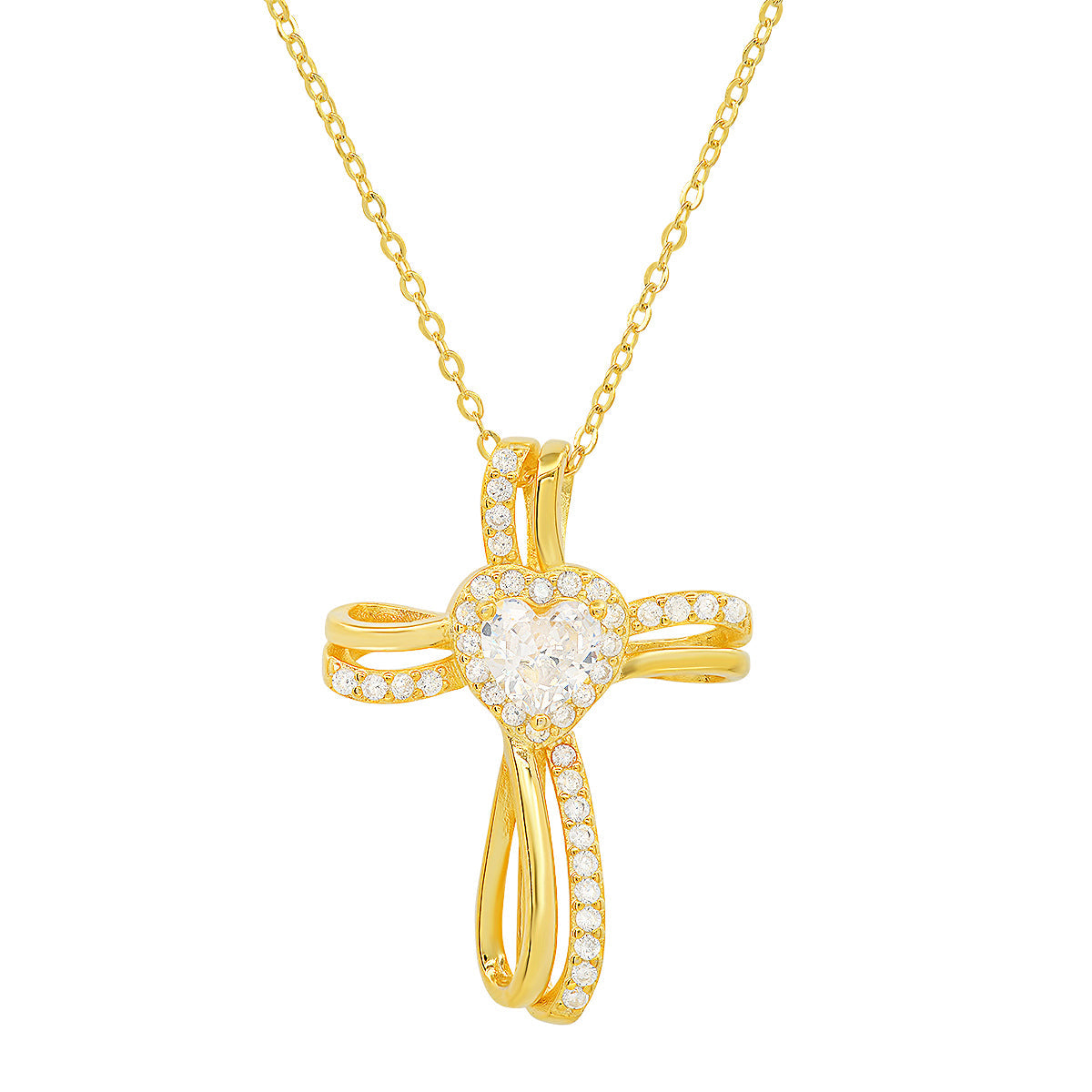 Sterling Silver Heart-cut CZ Cross Pendant - Charming Charlie