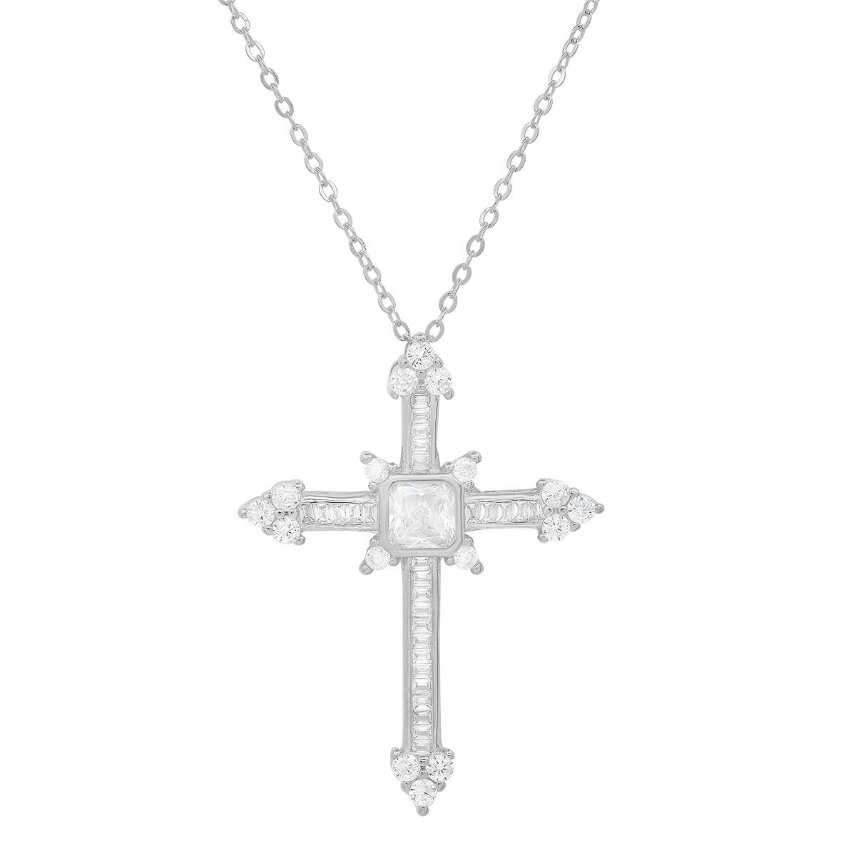 Sterling Silver Fancy CZ Cross Pendant - Charming Charlie