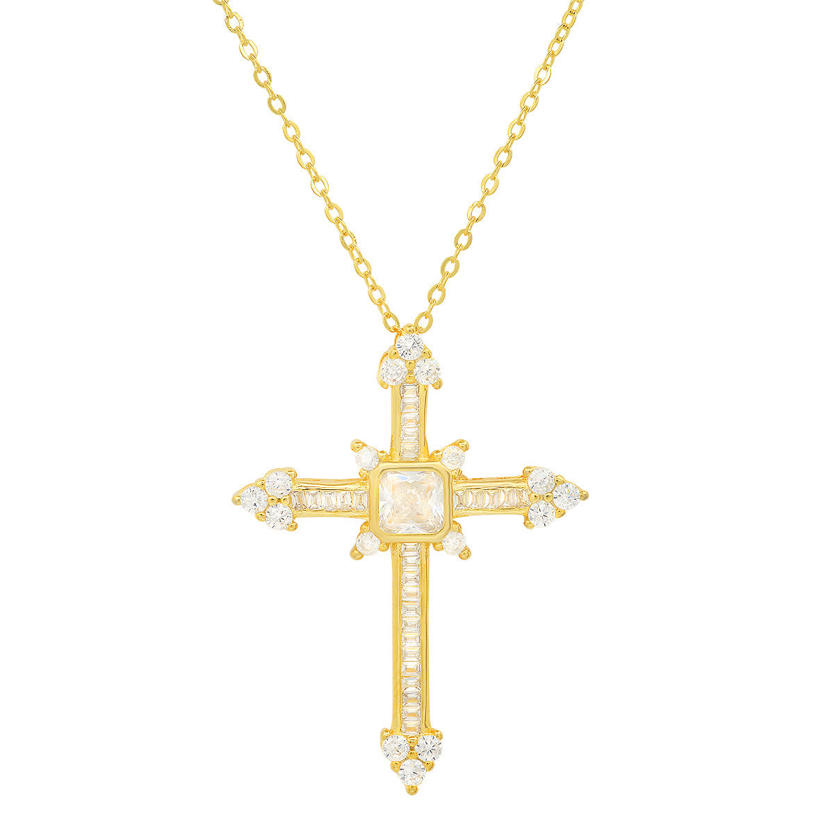 Sterling Silver Fancy CZ Cross Pendant - Charming Charlie
