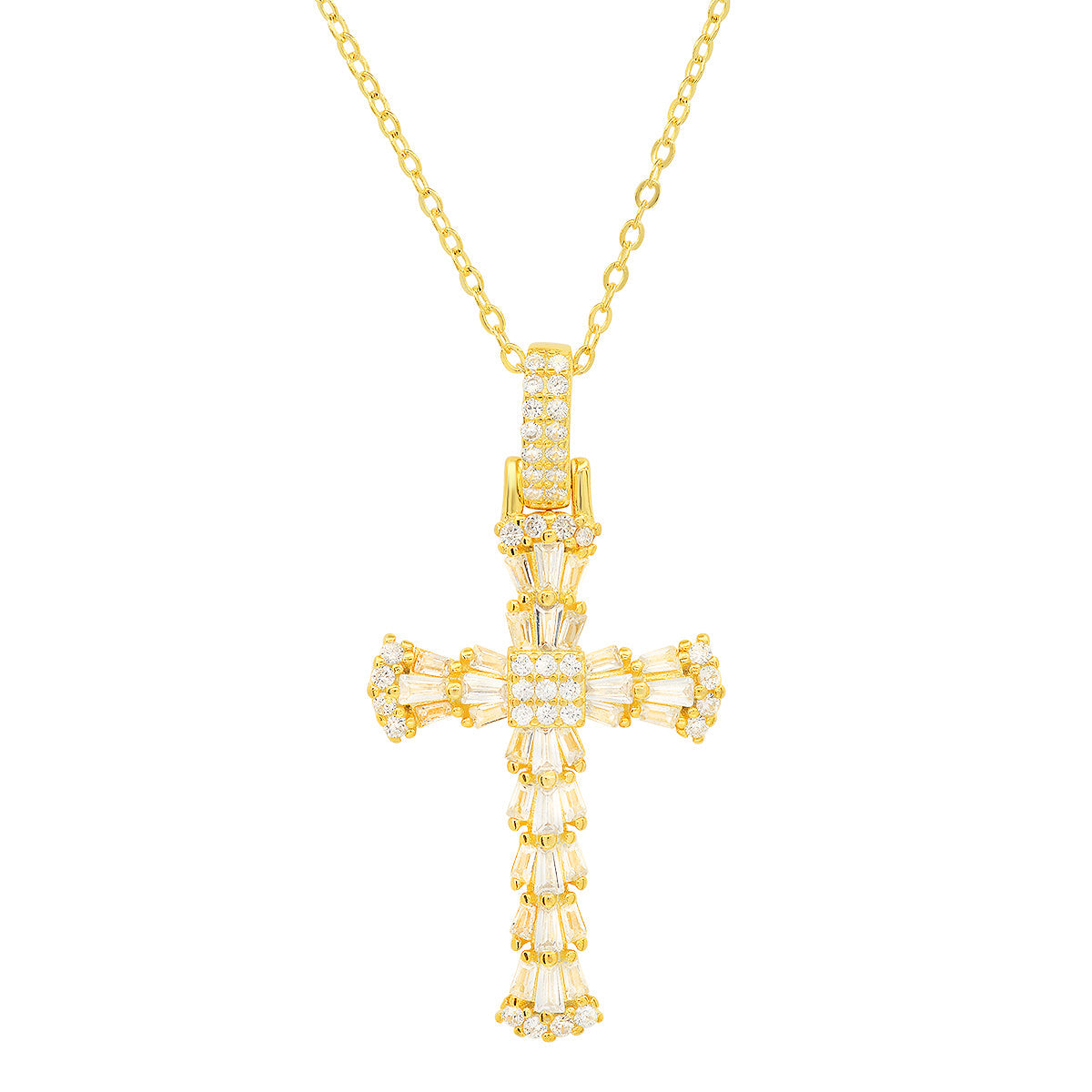 Sterling Silver Luxurious Baguette-cut CZ Cross Pendant - Charming Charlie