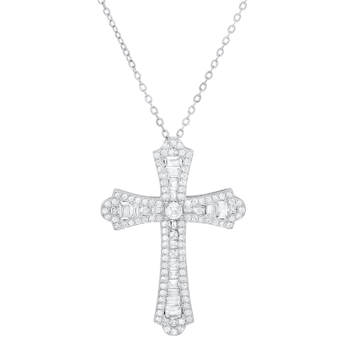 Sterling Silver Luxurious CZ Cross Pendant - Charming Charlie