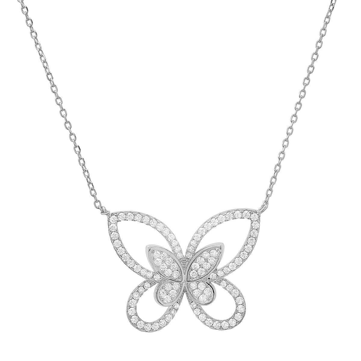 Sterling Silver Curved CZ Butterfly Necklace - Charming Charlie