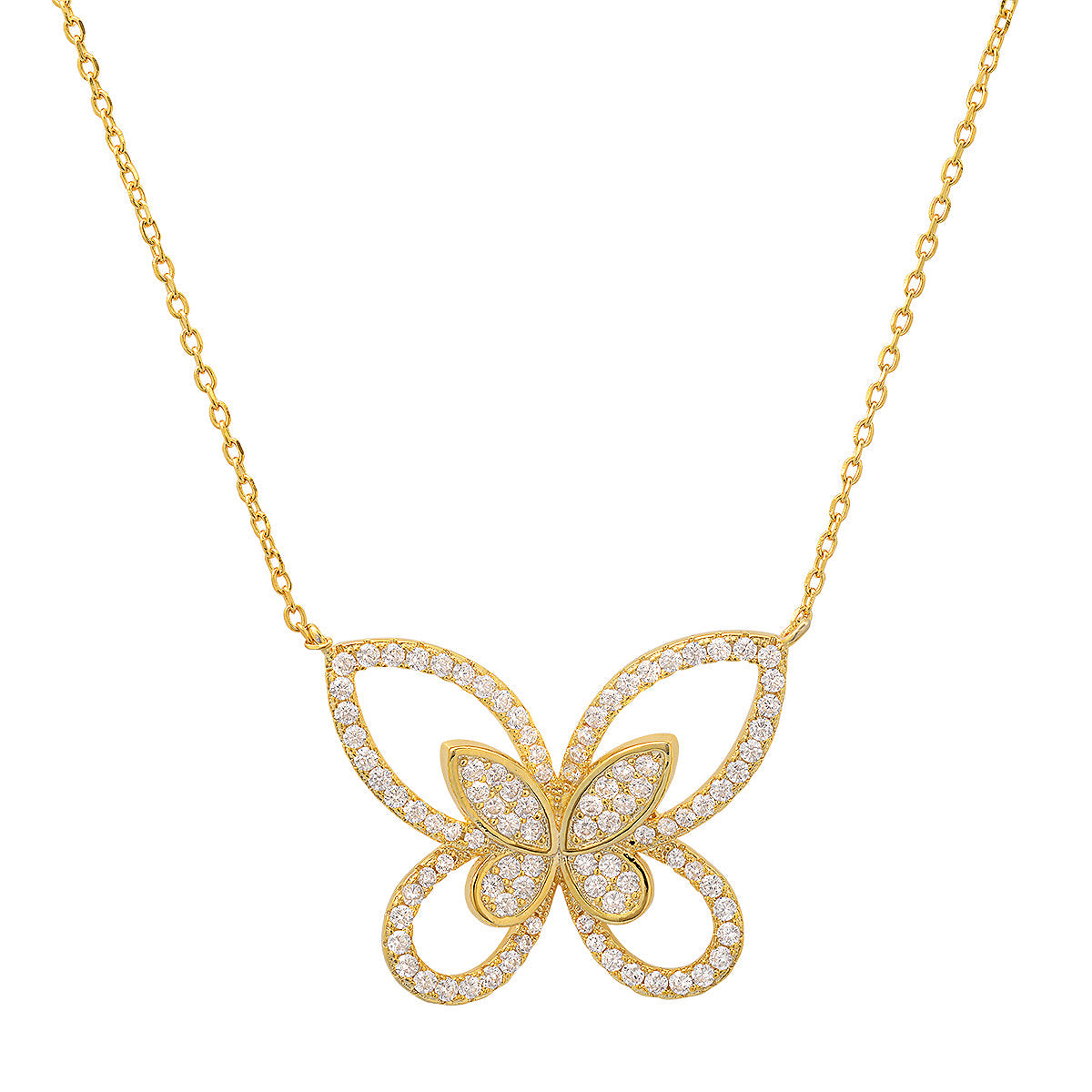 Sterling Silver Curved CZ Butterfly Necklace - Charming Charlie