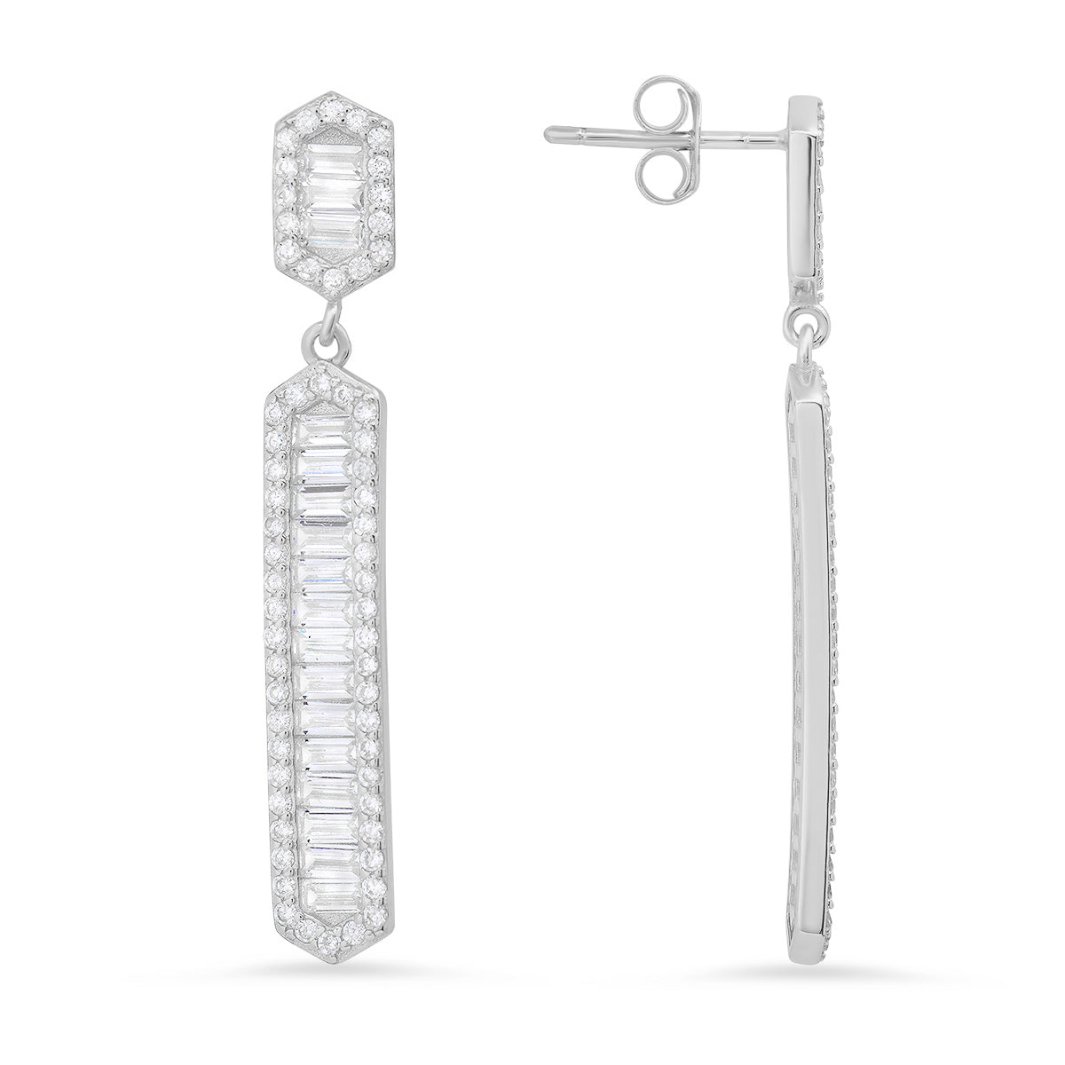 Sterling Silver Dangling Diamond Bar Earrings - Charming Charlie