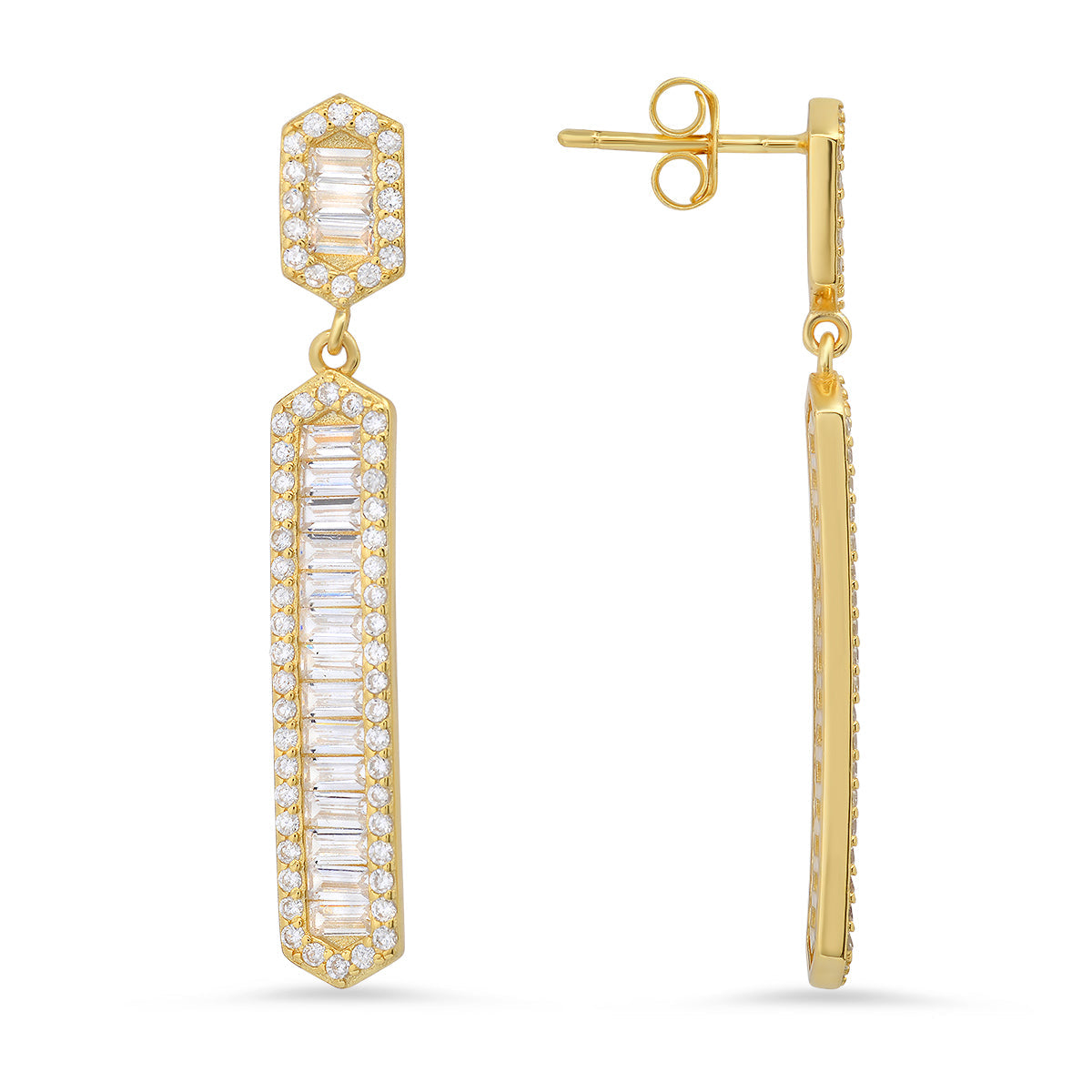 Sterling Silver Dangling Diamond Bar Earrings - Charming Charlie