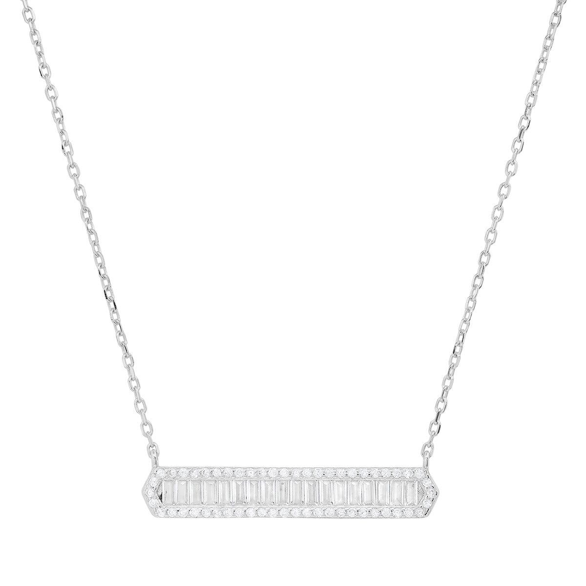 Sterling Silver Luxurious Diamond Bar Necklace - Charming Charlie