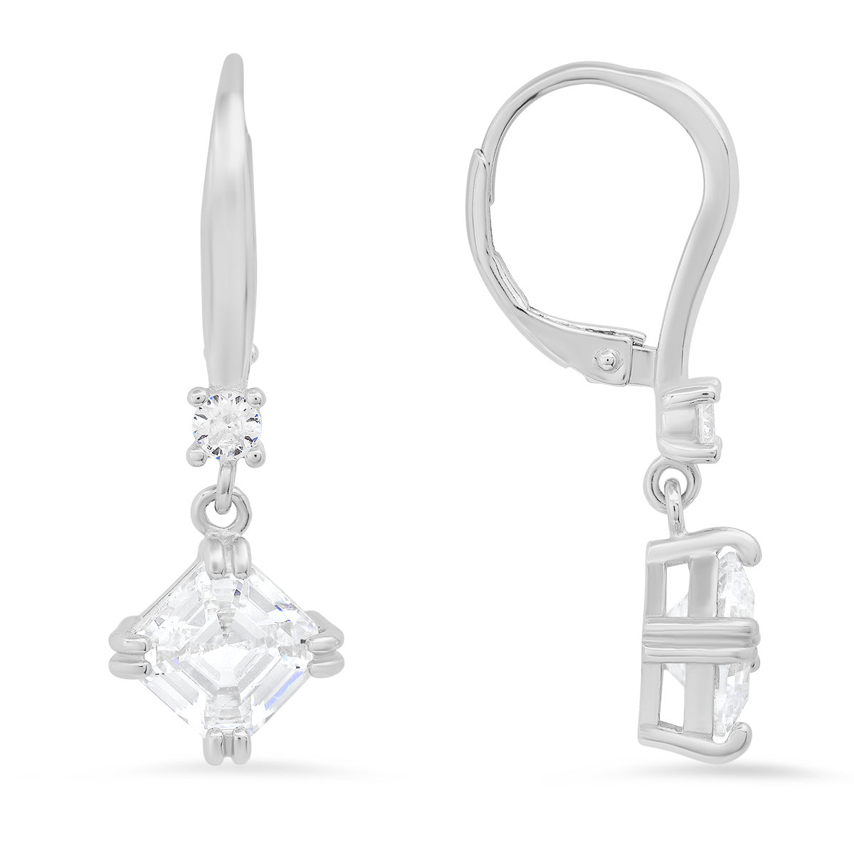 Sterling Silver Dangling Asscher-cut Diamond Earrings - Charming Charlie
