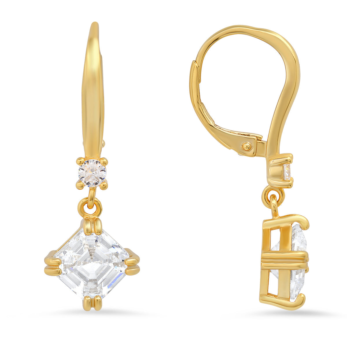 Sterling Silver Dangling Asscher-cut Diamond Earrings - Charming Charlie