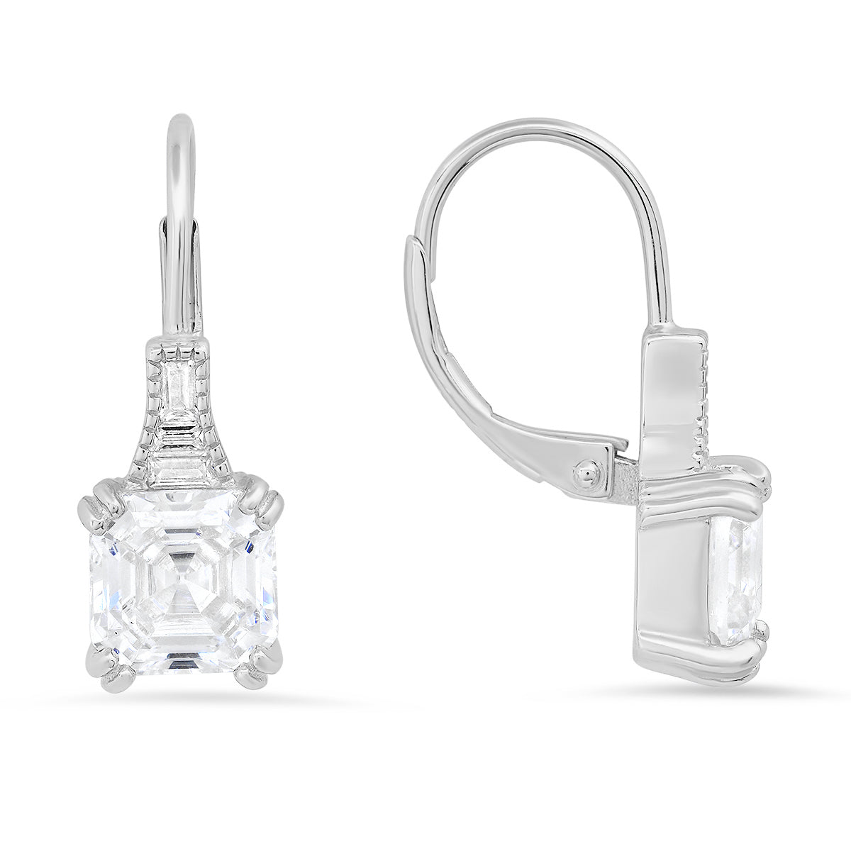 Sterling Silver Vintage Asscher-cut Diamond Leverback Earrings - Charming Charlie