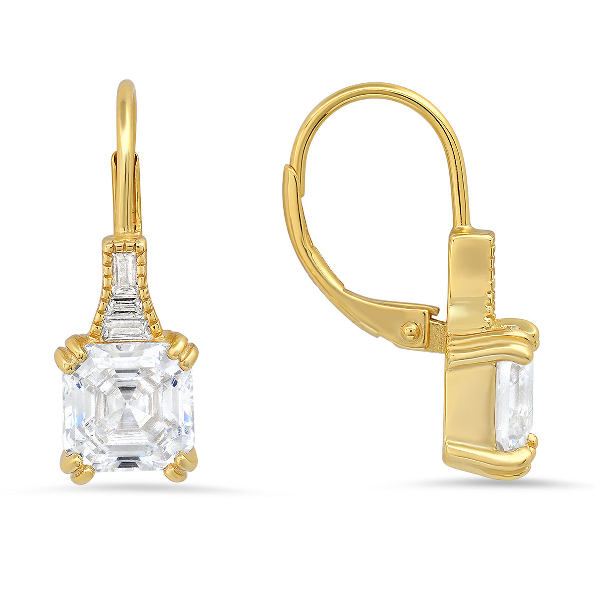 Sterling Silver Vintage Asscher-cut Diamond Leverback Earrings - Charming Charlie