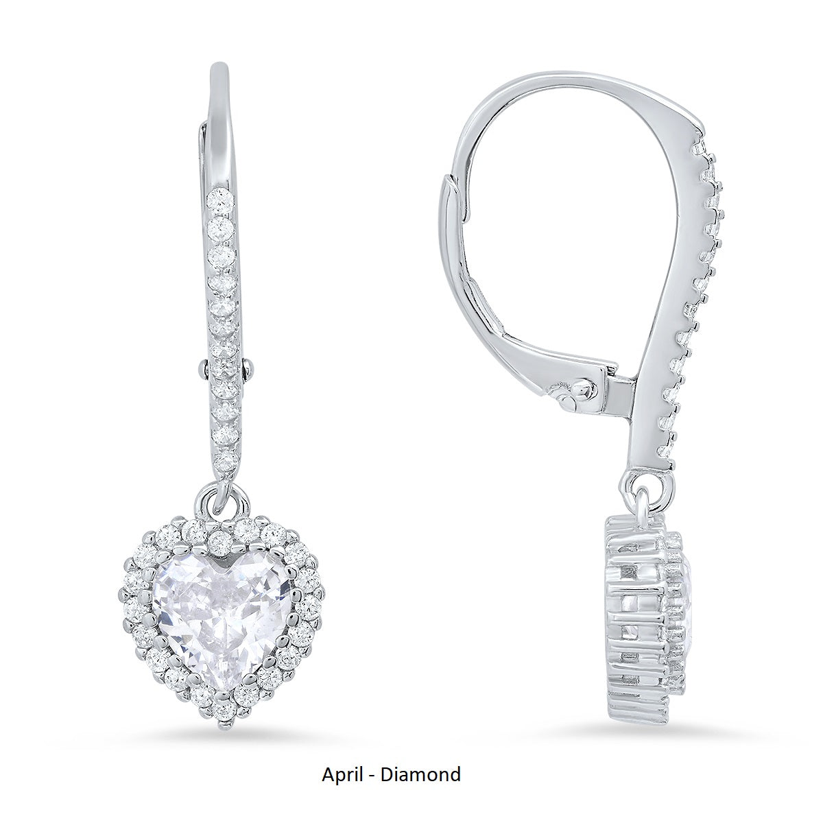Sterling Silver Heart-cut Birthstone Halo Leverback Earrings - Charming Charlie