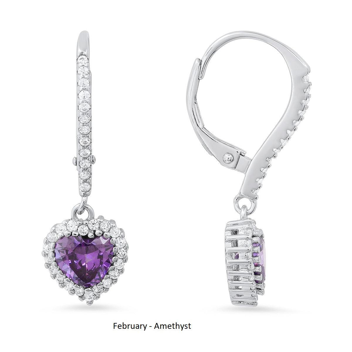 Sterling Silver Heart-cut Birthstone Halo Leverback Earrings - Charming Charlie