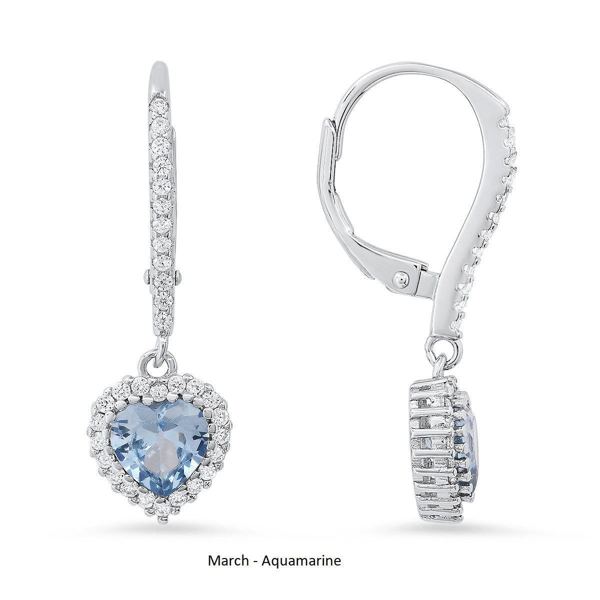 Sterling Silver Heart-cut Birthstone Halo Leverback Earrings - Charming Charlie