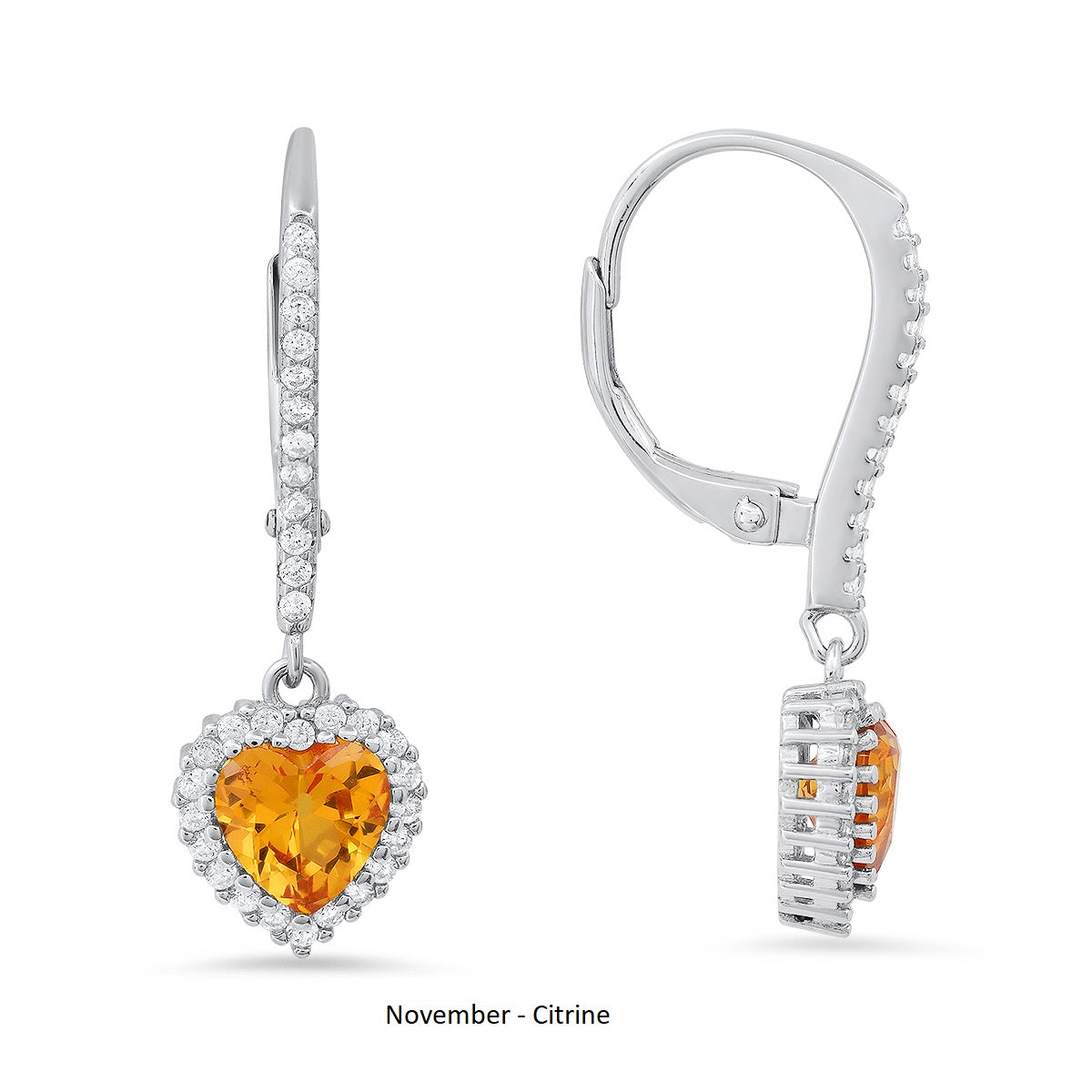 Sterling Silver Heart-cut Birthstone Halo Leverback Earrings - Charming Charlie