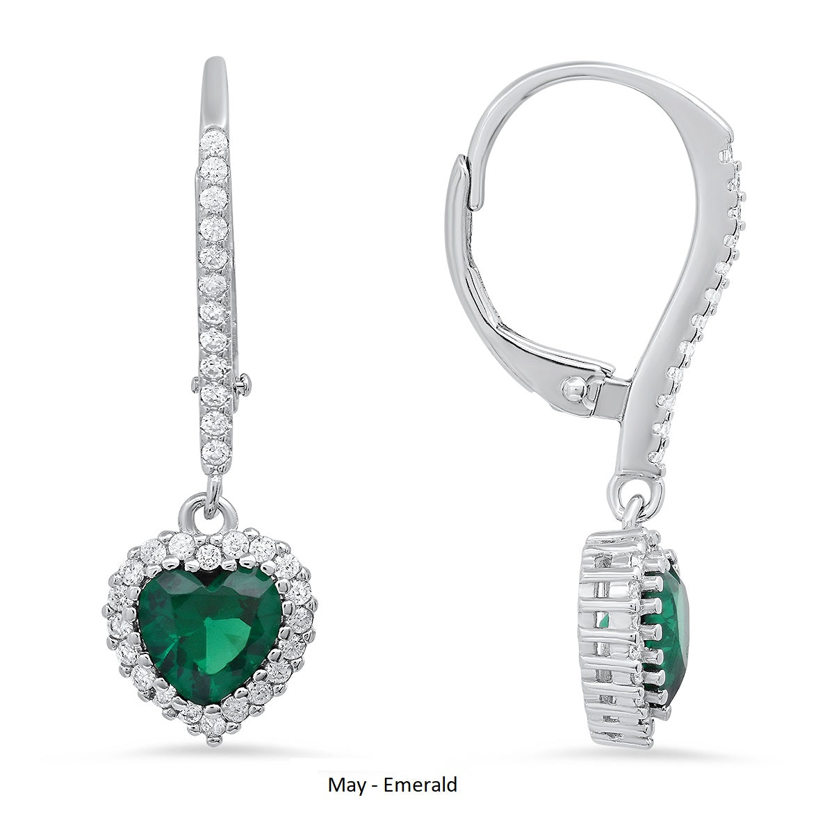 Sterling Silver Heart-cut Birthstone Halo Leverback Earrings - Charming Charlie