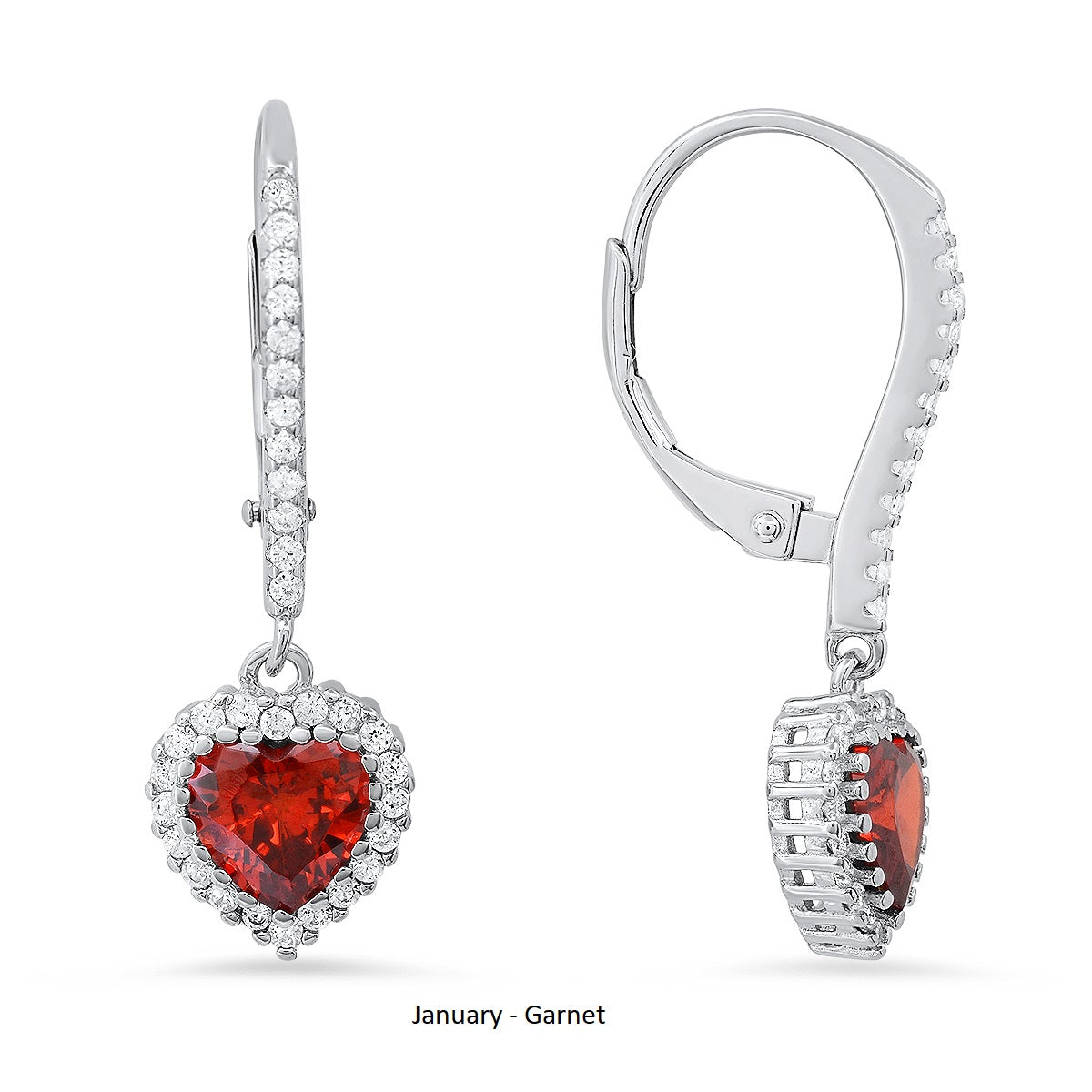 Sterling Silver Heart-cut Birthstone Halo Leverback Earrings - Charming Charlie