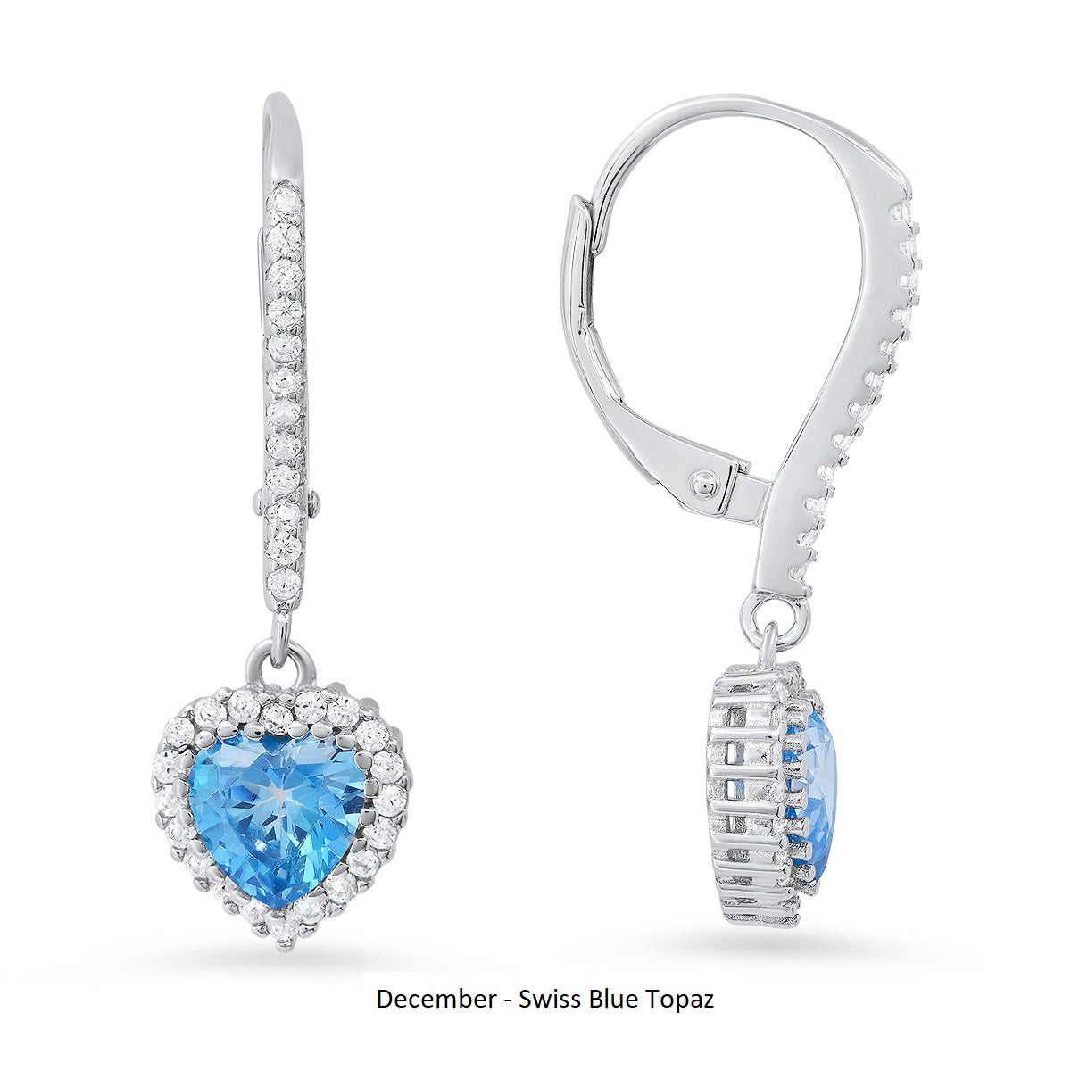 Sterling Silver Heart-cut Birthstone Halo Leverback Earrings - Charming Charlie