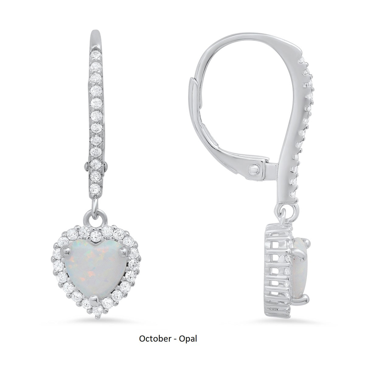 Sterling Silver Heart-cut Birthstone Halo Leverback Earrings - Charming Charlie