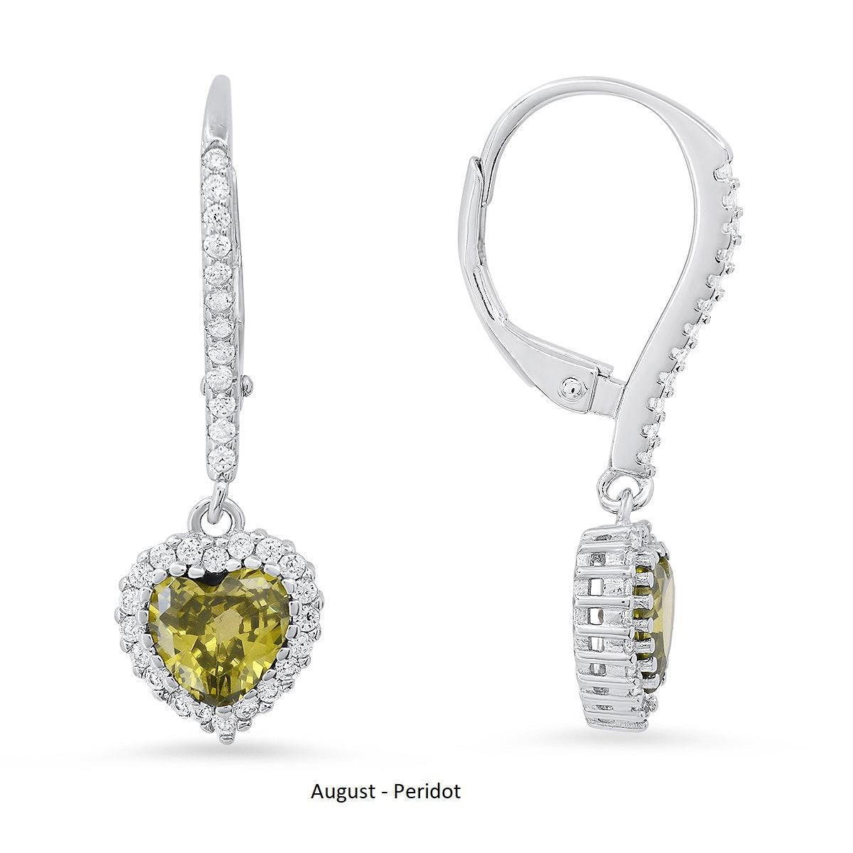 Sterling Silver Heart-cut Birthstone Halo Leverback Earrings - Charming Charlie