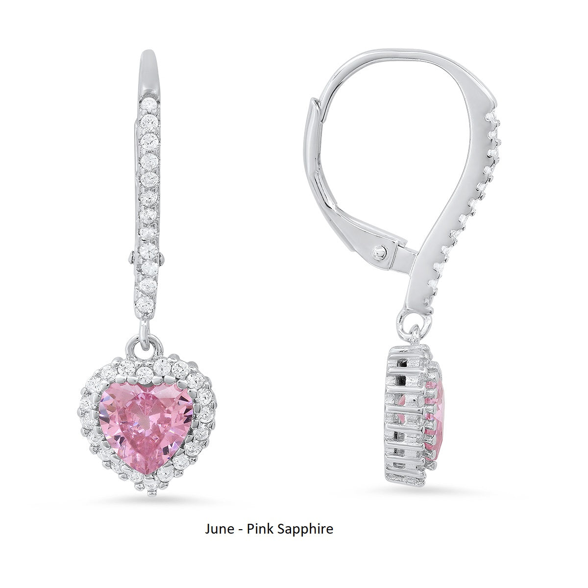 Sterling Silver Heart-cut Birthstone Halo Leverback Earrings - Charming Charlie