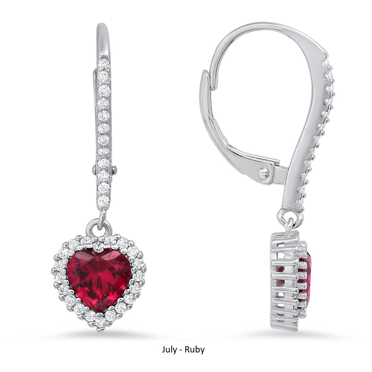 Sterling Silver Heart-cut Birthstone Halo Leverback Earrings - Charming Charlie