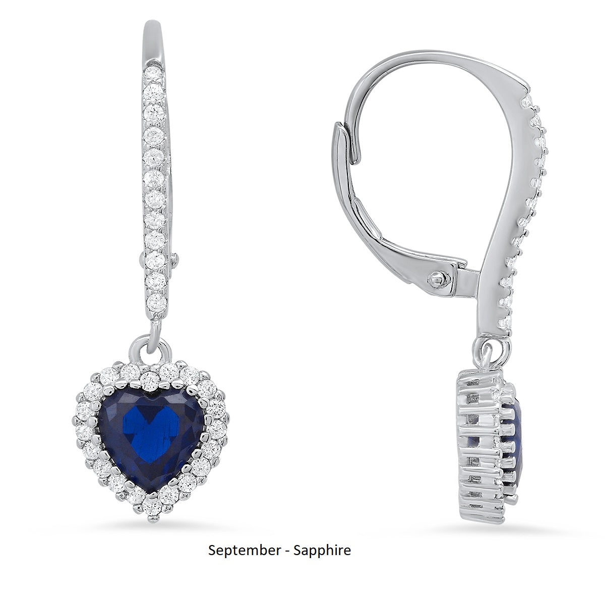 Sterling Silver Heart-cut Birthstone Halo Leverback Earrings - Charming Charlie