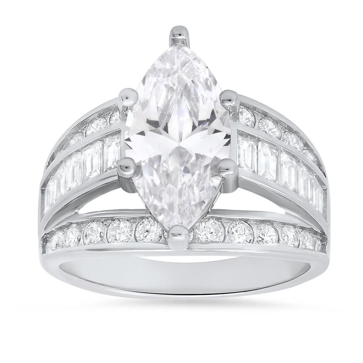 Sterling Silver Marquise-cut Diamond CZ Cocktail Ring - Charming Charlie