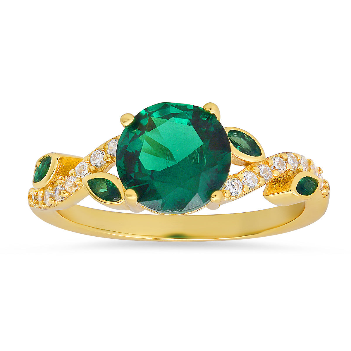 Gold Over Silver Emerald Floral Ring - Charming Charlie